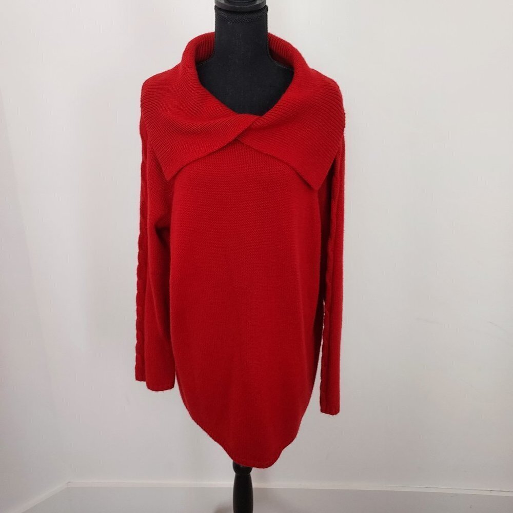 Lane Bryant Statement Cowl Neck Red Knit Sweater